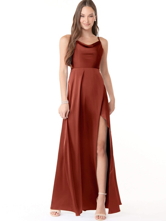 Azazie Dresses & Skirts - Azazie Terracotta Satin Naomie Bridesmaid Dress